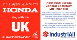 Solidarity with Unite the Union workers at Honda Swindon ahead of protest march over closure plans